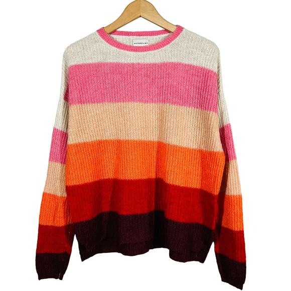 Silverflint Stripe Alpaca Wool Crewneck Sweater Casual Knit Long Sleeve Pink - M - Picture 1 of 5